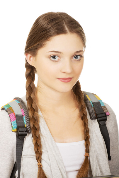 Happy teen woman with backpack. - Φωτογραφία, εικόνα