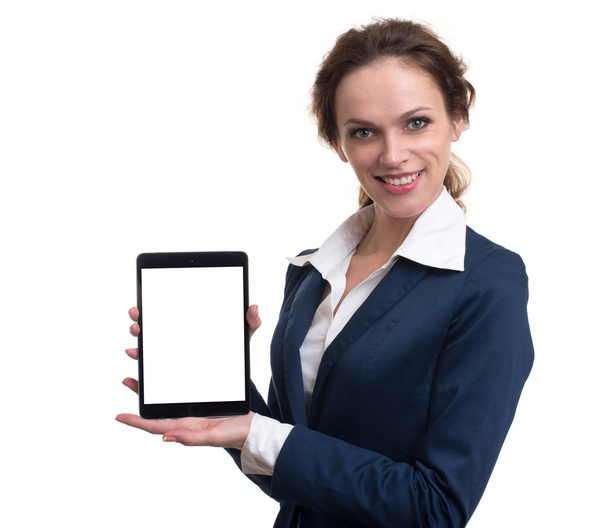 Yrityksen nainen, jolla on tabletti tietokone - Valokuva, kuva