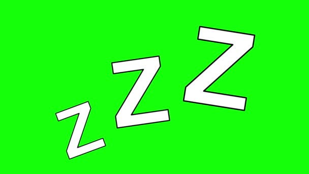 video dibujo animación icono texto ZZZ en el concepto de dormir y roncar, dibujado en color blanco y negro. Sobre un fondo clave de croma verde - Imágenes, Vídeo