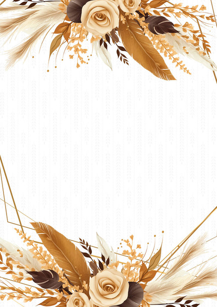 Marrón beige y blanco elegante fondo acuarela con flora y flor - Vector, imagen