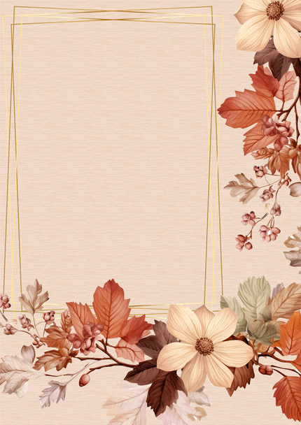 Modèle d'invitation de fond moderne marron et beige avec flore et fleur - Vecteur, image