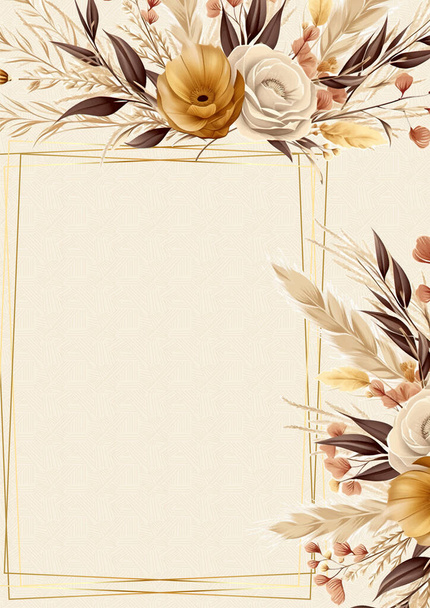 Hnědá a béžová moderní pozadí akvarel pozvánka s květinovým a květinovým - Vektor, obrázek