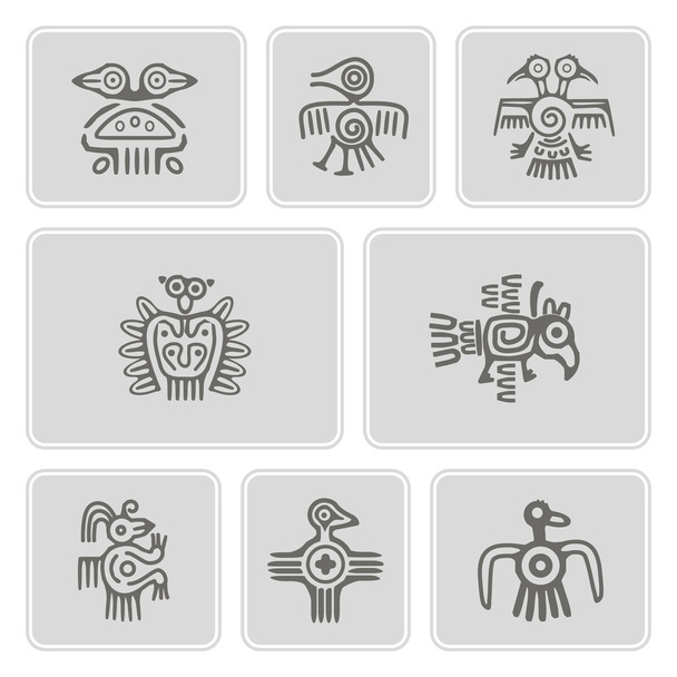 Conjunto de iconos monocromáticos con personajes de dingbats de reliquias de indios americanos (parte 2
) - Vector, imagen