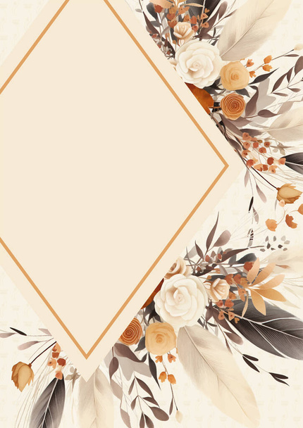 Brown white and beige modern trendy vector design frame. Background fall boho template - Vector, Image