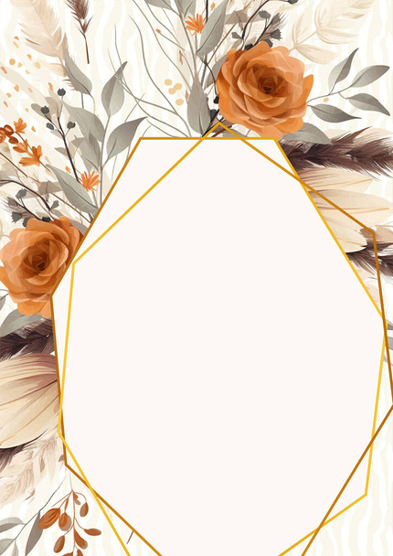 Marrón blanco y beige elegante acuarela fondo con flora y flor - Vector, Imagen