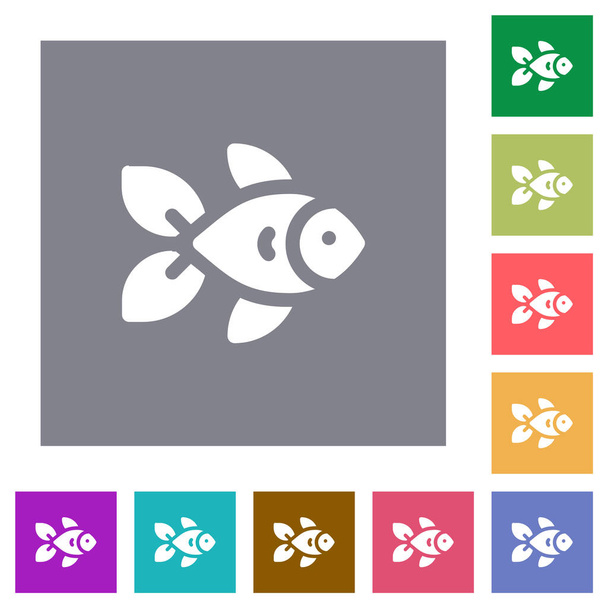 Ryby widok z boku stałe płaskie ikony na prostym tle kwadratu kolor - Wektor, obraz