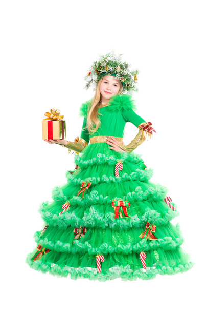 Petite fille en costume d'arbre de Noël
 - Photo, image
