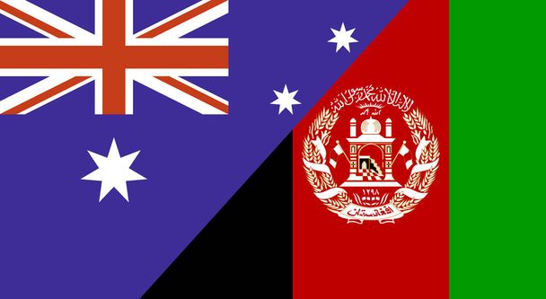 Σημαία Αυστραλίας και Αφγανιστάν. Δύο σημαίες Μαζί Αυστραλιανή και Αφγανική εθνική σημαία. Σημαίες πολιτείας. Αυστραλοαφγανικές σχέσεις. Αθλητικοί διαγωνισμοί μεταξύ χωρών. Δύο σημαίες - Φωτογραφία, εικόνα