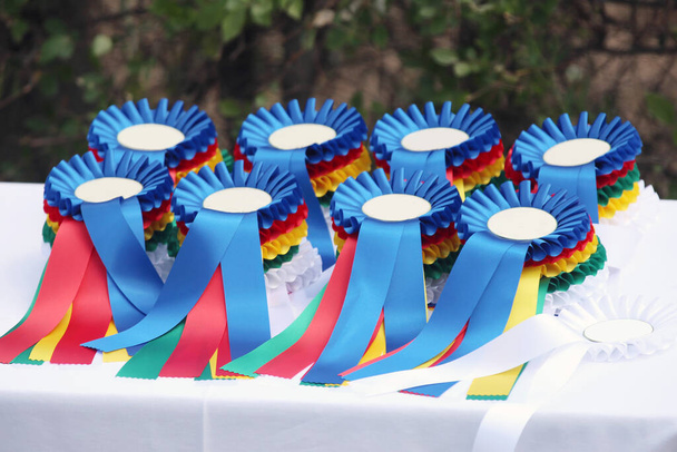 Maravilhosos prêmios equestres e prêmios para os participantes em um evento equestre ao ar livre verão ao ar livre - Foto, Imagem