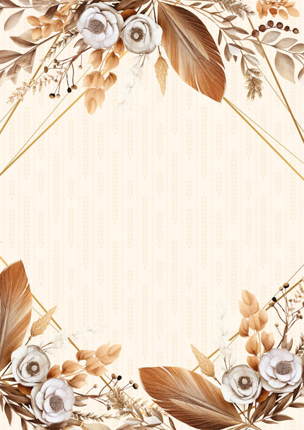 Marco de diseño vectorial moderno marrón blanco y beige. Fondo caída plantilla boho - Vector, imagen