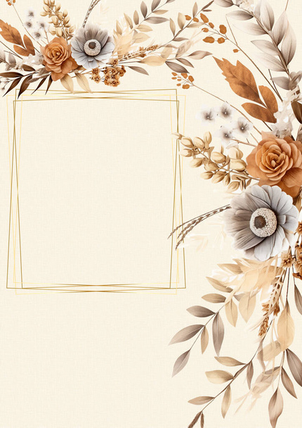 Marrone bianco e beige vettore realistico invito di lusso dorato con flora e fiori - Vettoriali, immagini