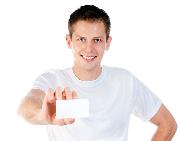 Man holding white blank - Foto, Imagen