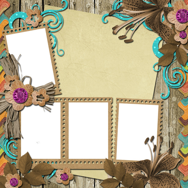 Vintage Background with frames and flowers - Foto, Imagen