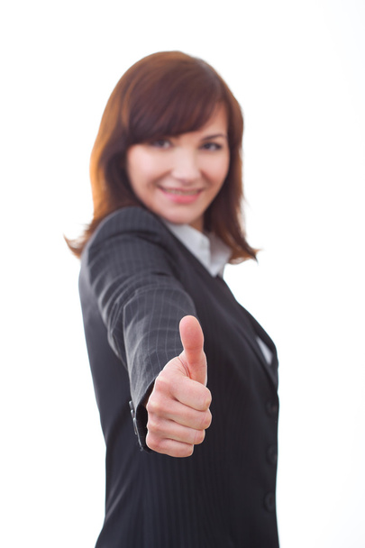 Confident Businesswoman On A White Background , Focus on Hand - Photo, image