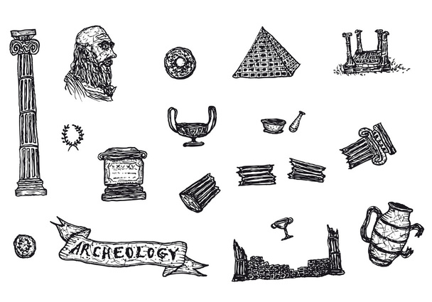Hand getrokken Archeologie icons set - Vector, afbeelding
