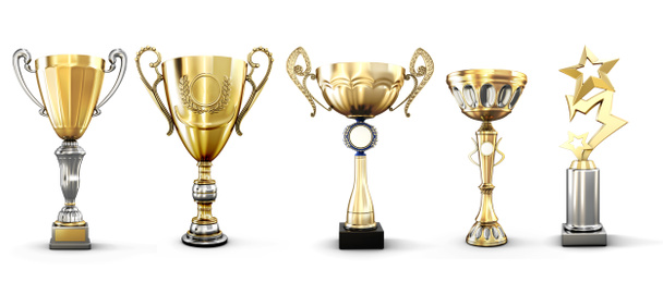Conjunto de trofeos dorados aislados sobre fondo blanco
 - Foto, imagen