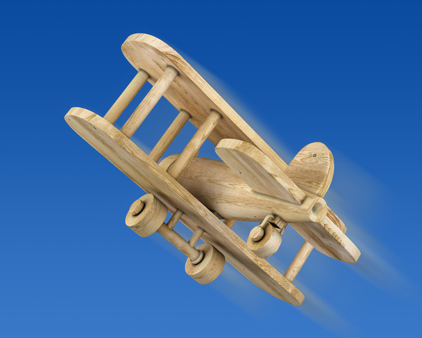 青い空には木製の飛行機 - 写真・画像