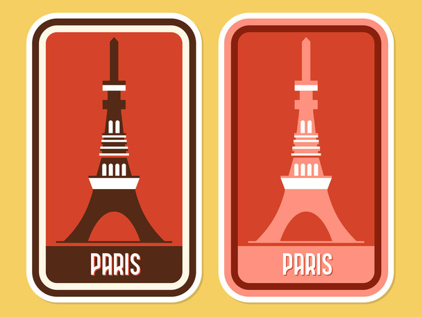 Travel and explore the Paris Eiffel Tower flat abstract retro vector sticker illustration - Vector, Image