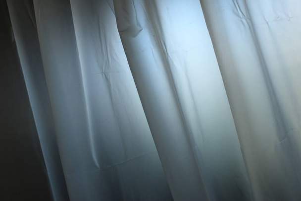 white plastic curtain texture in bathroom, scary scene - Foto, immagini