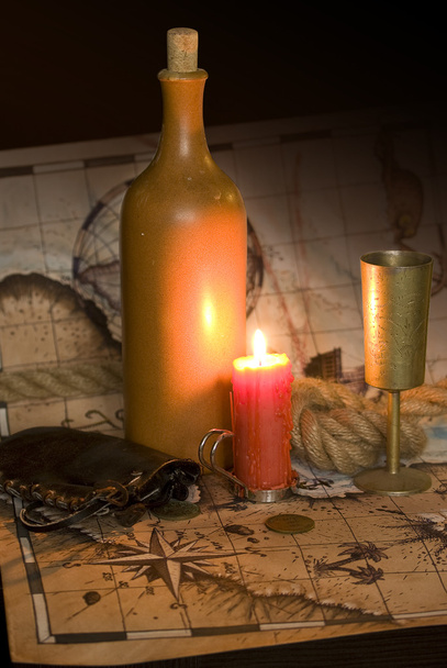 Still life with antique map - Foto, afbeelding
