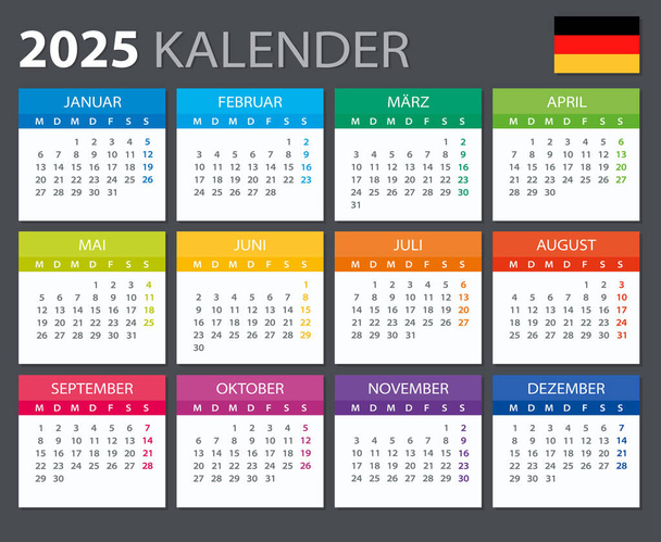 Vector template of color 2025 calendar - German version - Vector, Image