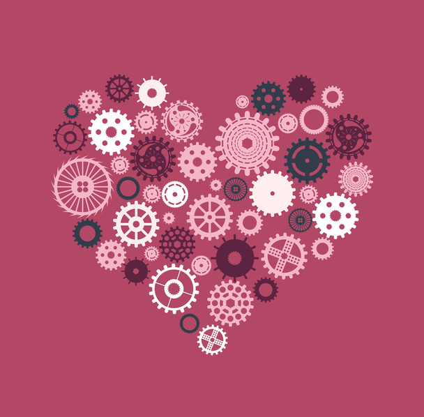 Сердце состоит из шестеренок в движении на розовом фоне
 - Вектор,изображение