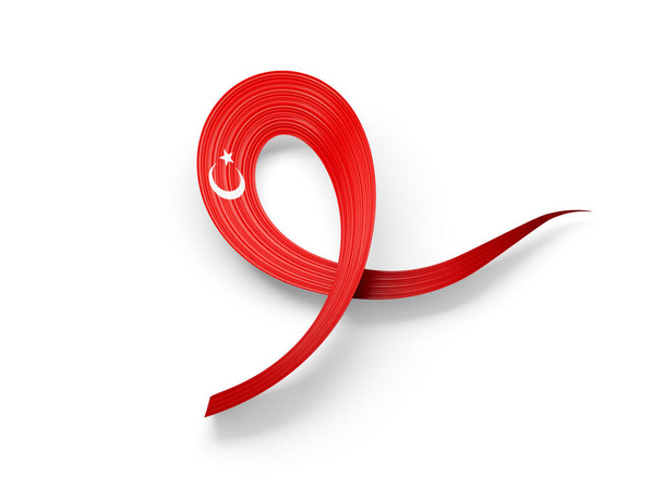 3d Flag Of Turkey Shiny Wavy Awareness Ribbon Flag Of Turkey On White Background 3d Illustration - Foto, imagen
