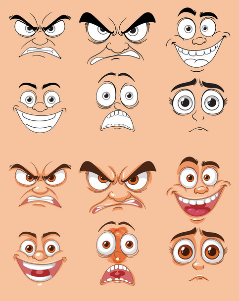 A collection of diverse cartoon facial expressions - Vektori, kuva