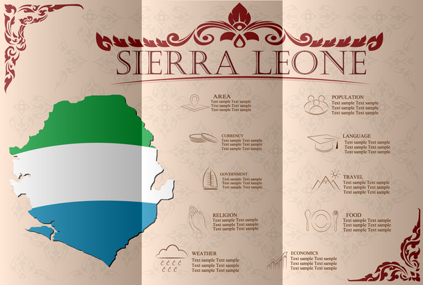 Sierra Leone, infografika, statistické údaje, památky. Vektor - Vektor, obrázek