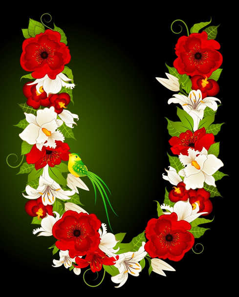 Letter for signs with flowers and bird - Vector, imagen
