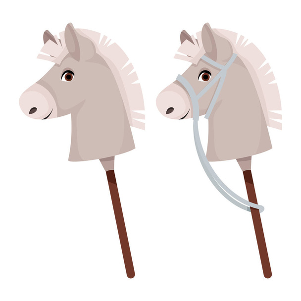Paardenkoppen op stokjes voor hobbelpaarden - Vector, afbeelding