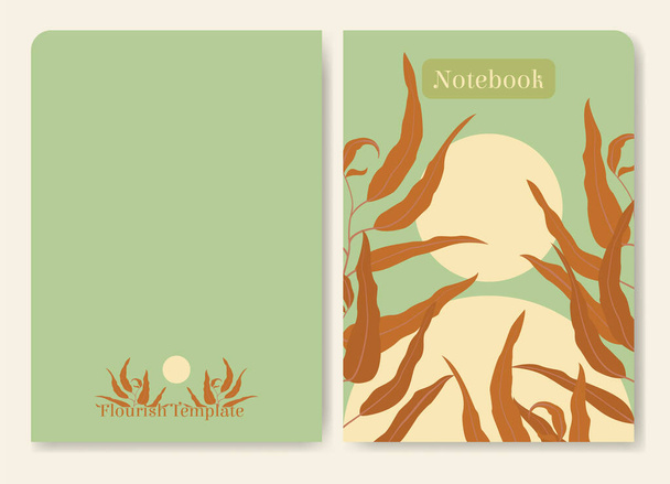 Estética botánica minimalista cuaderno de impresión de portada. Hoja de trabajo floral abstracta para estudiantes. Vector plantilla de dibujos animados horario de la escuela. maqueta de tamaño editable - Vector, Imagen