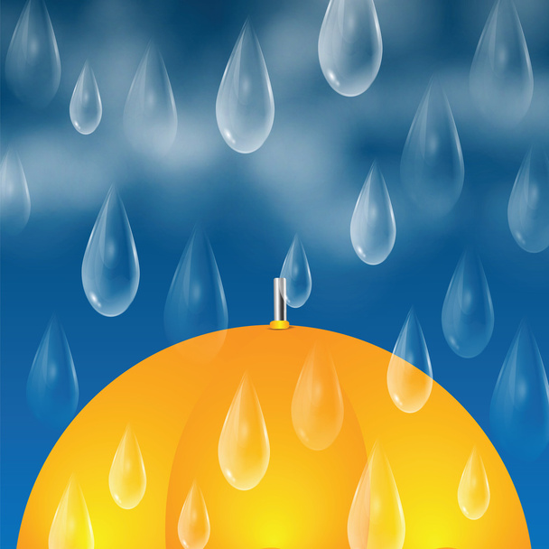 Paraguas amarillo y gotas de lluvia
 - Vector, imagen