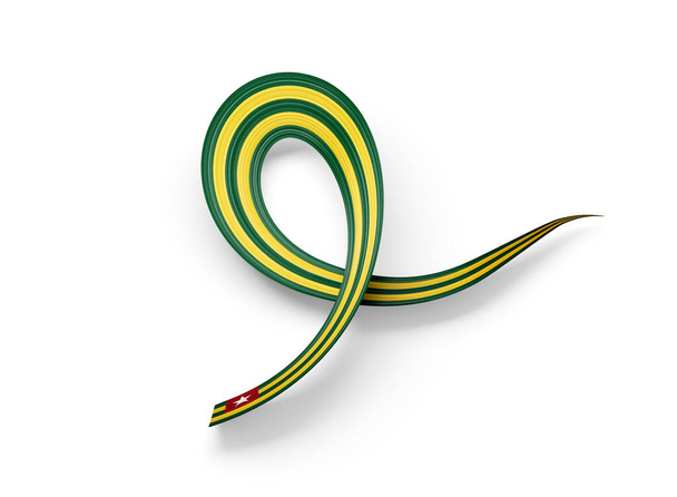 Bandeira 3d da bandeira brilhante da fita da consciência ondulada de Togo no fundo branco ilustração 3d - Foto, Imagem