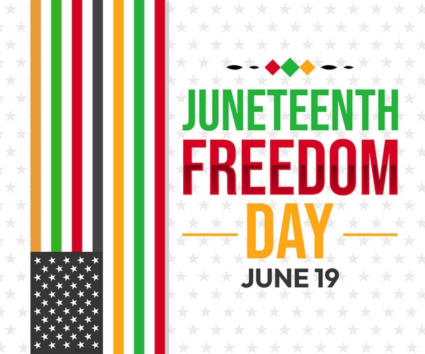 Celebrazione della fine della schiavitù il 19 giugno, disegno di sfondo con bandiera colorata e tipografia. Giugnodiciannovesima libertà giorno sfondo - Foto, immagini
