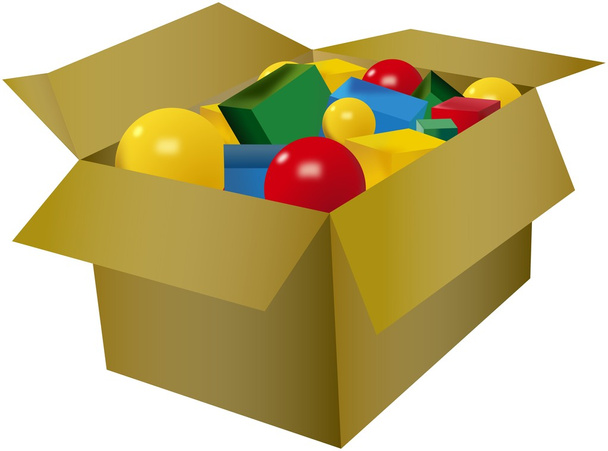 Barevné koule a krychle hračky v krabici - Fotografie, Obrázek