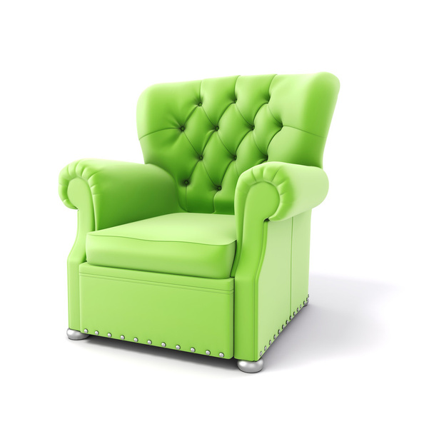 3D aksamitny zielony fotel na biały backgorund - Zdjęcie, obraz