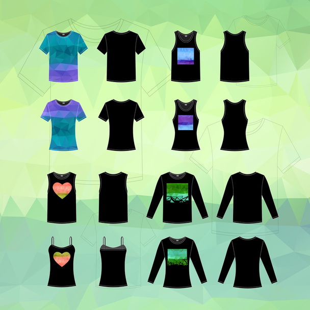 Set of men's and women's T-shirts - Vector, imagen