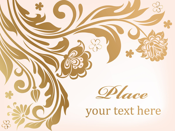 Gold floral background with decorative flowers - Vector, imagen