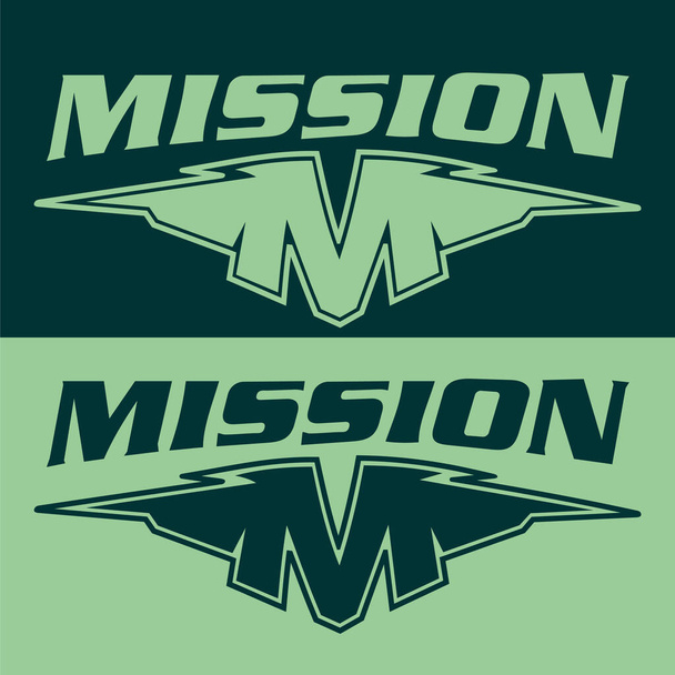 M ミッションロゴ。 ミッションクリティカルロゴデザインアイデア,ミッションマスコットロゴベクターイラスト - ベクター画像