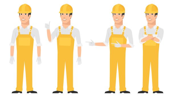Builder pointing in various poses - Vector, Image