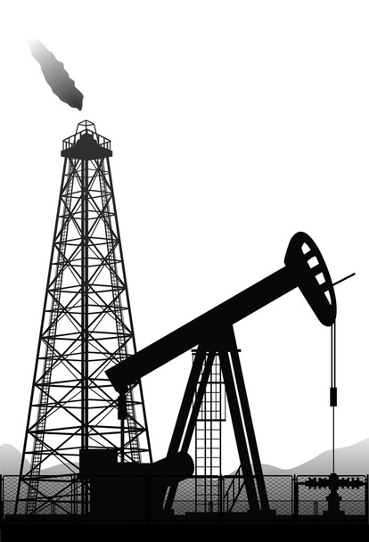 Αντλία και την εγκατάσταση γεώτρησης πετρελαίου σιλουέτα απομονωθεί σε λευκό. - Διάνυσμα, εικόνα