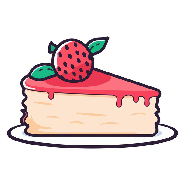 Ilustración de una tentadora rebanada de tarta de queso, ideal para iconos de la comida. - Vector, imagen