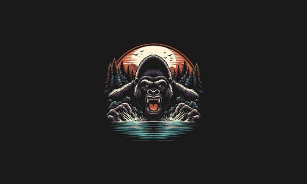 горила сердита на лісі Векторні ілюстрації художній дизайн - Вектор, зображення