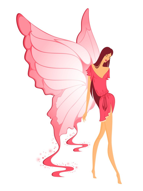 Pretty girl with butterfly pink wings - Foto, Imagem