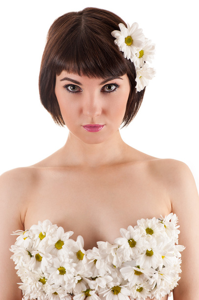 Beautiful woman with chrysanthemums - Photo, Image