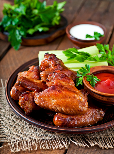 Baked chicken wings with teriyaki sauce - Photo, Image