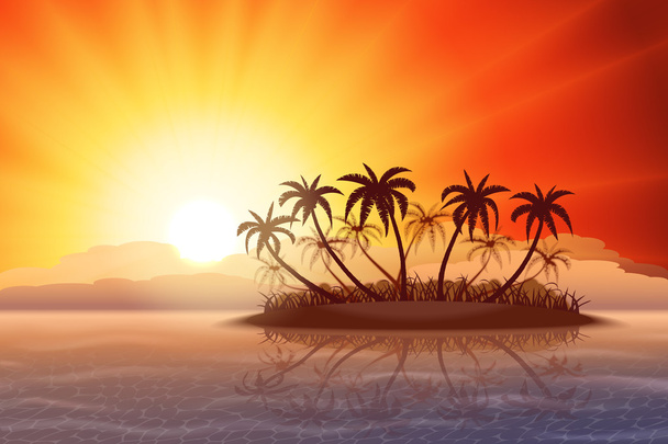 Tropical island at sunset - Vector, Image