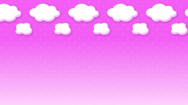 απλό kawaii κινούμενα σχέδια σύννεφα animation, κινείται από αριστερά προς τα δεξιά σε ένα ροζ ουρανό. - Πλάνα, βίντεο