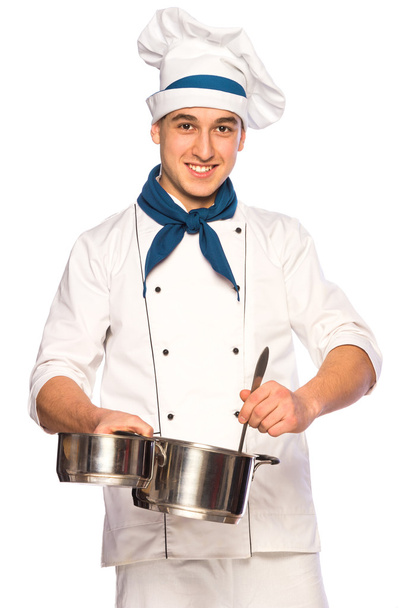 Smiling cook chef with kitchenware - Фото, изображение